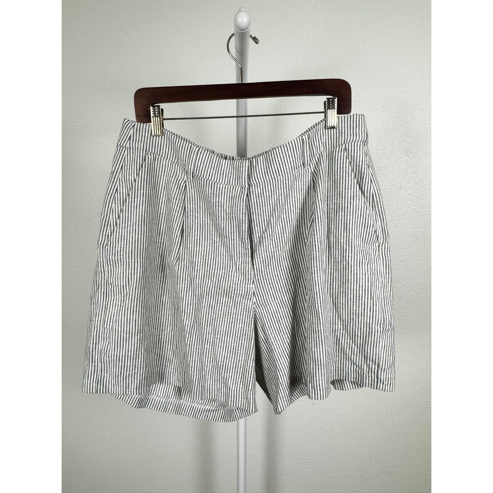 Old Navy Womens XL Linen Trouser Shorts Charcoal Striped Pleated